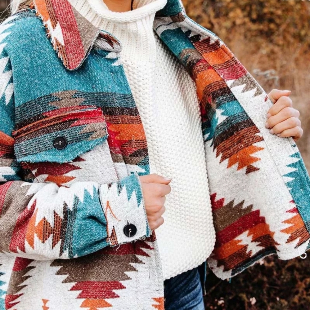 New Yellowstone Native Distressed Flannel Jacket Coat Shacket Top Blue Red - Picture 9 of 11